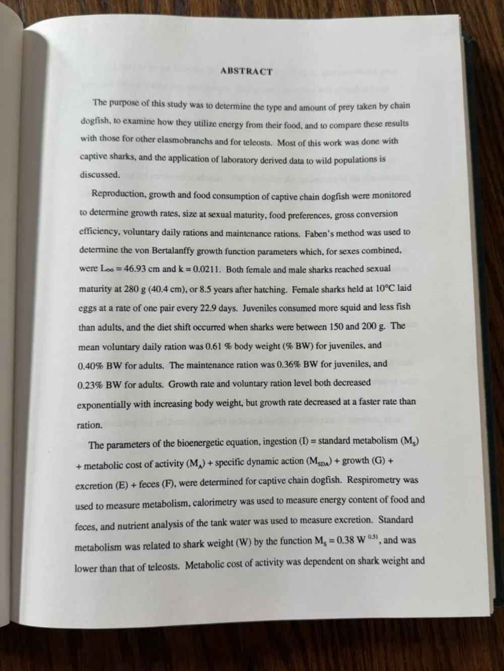 Dissertation‎ Kathleen Duffy Feeding, Growth, Bioenergetics Of Chain Dogfish URI